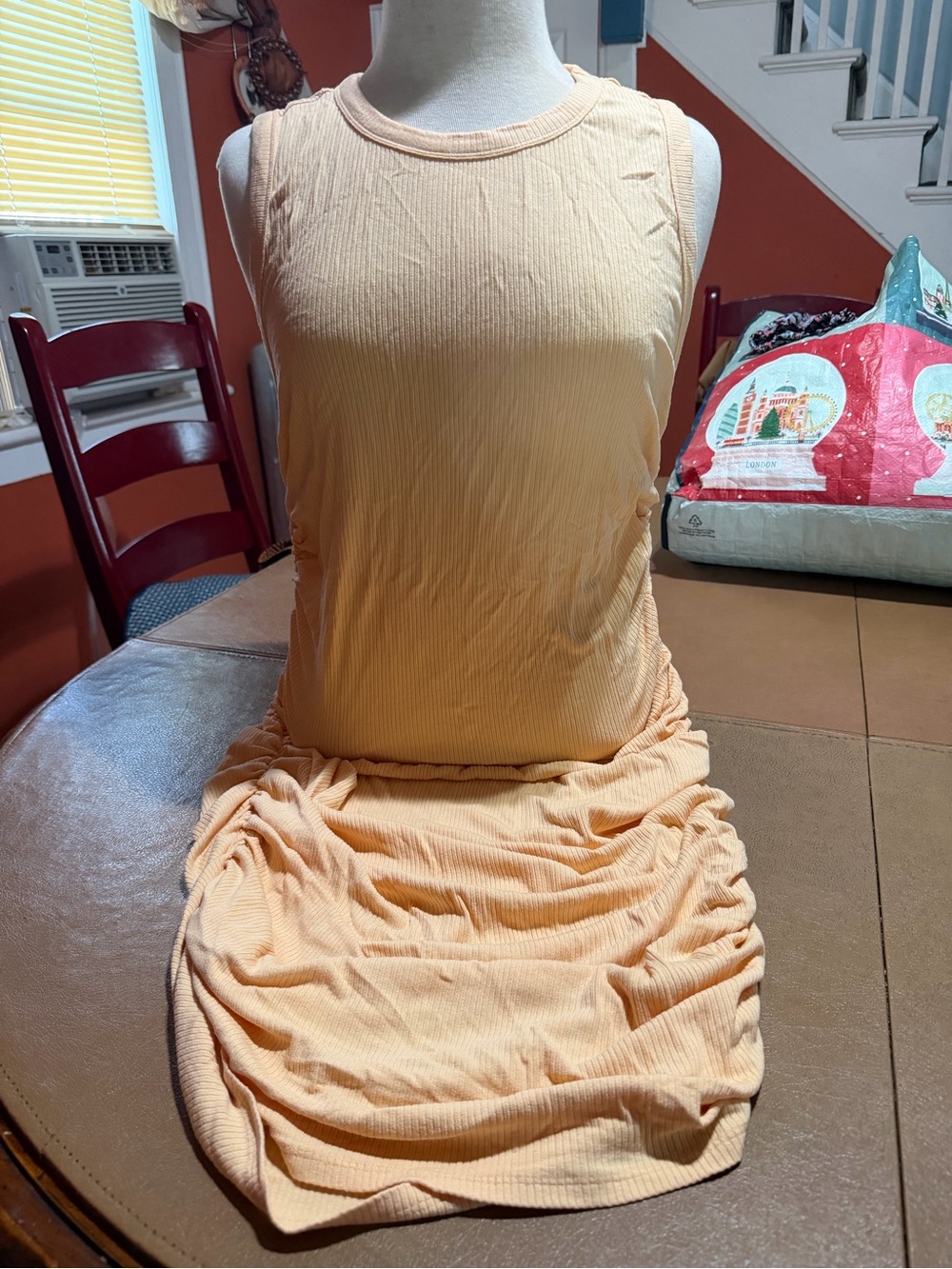 Forever 21 Peach Ribbed Sleeveless Ruched Maxi Dress